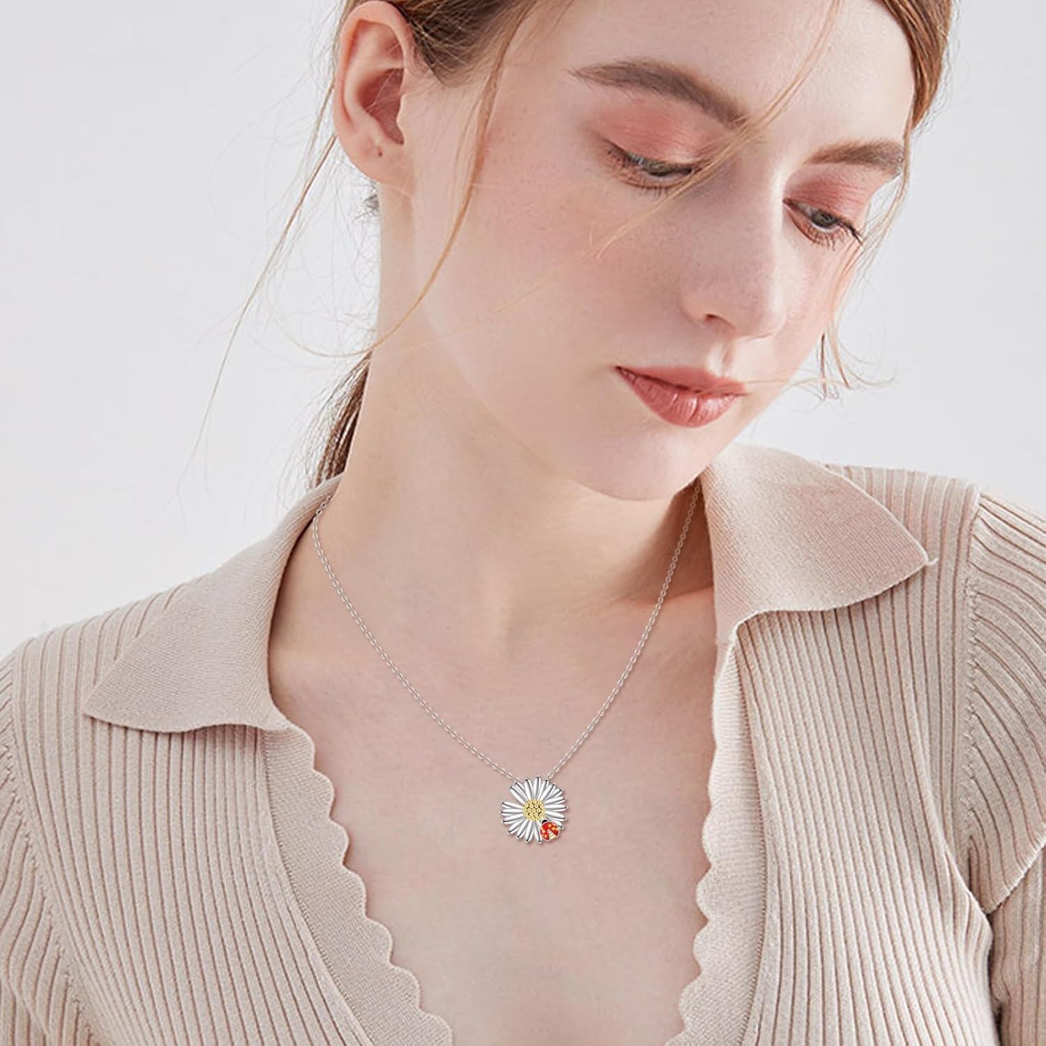 Sterling Silver Ladybug Necklace with Stone for Women Mother Daughter Gifts-0-2
