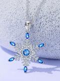 wholesale 925 Sterling Silver Blue Crystal Snowflake Christmas Tree Pendant Necklace-0-2