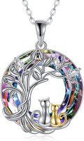 wholesale  Sterling Silver Abalone Stone Moon Black Cat Necklace Tree of Life Jewelry Cat Lover Gift -0-4