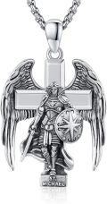 wholesale 925 Sterling Silver Saint Michael Angel Warrior Shield Necklace Pendant  for Men & Women -0-0