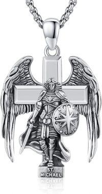 wholesale 925 Sterling Silver Saint Michael Angel Warrior Shield Necklace Pendant  for Men & Women -Silver