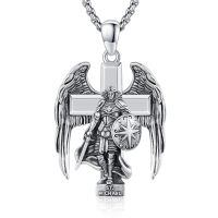 wholesale 925 Sterling Silver Saint Michael Angel Warrior Shield Necklace Pendant  for Men & Women -Silver