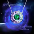 TOUPOP Sterling Silver Emerald Crystal Circle Pendant Necklace For Women-0-7