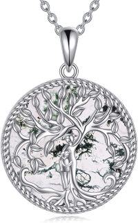 wholesale 925 Sterling Silver Green Turquoise Tree of Life Family Pendant Necklace for Mothers and Grandmothers-Moss Agate Mother Daughter