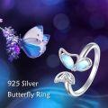 wholesale 925 Sterling Silver & Moonstone Butterfly Open Adjustable Ring for Women Size 7-10-0-4