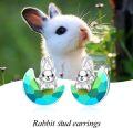 wholesale 925 Sterling Silver Rabbit Crystal Stud Earrings Hypoallergenic Jewelry for Women Girls Kids 8mm Round Green Blue Colorful Gemstone Animal Design Fashion Gift Boxed-0-4