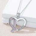 wholesale 925 Sterling Silver Heart-Shaped Survivor Ribbon Pendant Necklace with Pink Stones-0-2