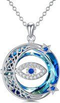 wholesale TOUPOP Tree Of Life Necklace Luck Blue Evil Eye Protection Pendant With Circle Crystal S925 Sterling Silver Jewelry For Her Women Teens Girls Valentine's Day Mother's Day Gift (moon-evil Eye) -0-0