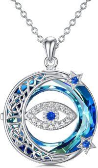 wholesale TOUPOP Tree Of Life Necklace Luck Blue Evil Eye Protection Pendant With Circle Crystal S925 Sterling Silver Jewelry For Her Women Teens Girls Valentine's Day Mother's Day Gift (moon-evil Eye) -undefined