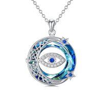 TOUPOP Sterling Silver & Crystal Tree Of Life Evil Eye Protection Pendant Necklace-undefined