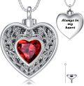 wholesale 925 Sterling Silver Heart Shaped Cremation Pendant Necklace with Red Crystal and Engraved Message Always in My Heart - Includes Funnel Kit & Chain-0-0