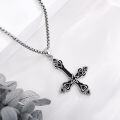 wholesale 925 Sterling Silver Black Gothic Inverted Cross Pendant with Pentagram Charm Necklace for Women-0-3