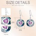 wholesale 925 Sterling Silver Purple Heart & Blue Swarovski Crystals Round Drop Earrings for Women-0-53