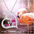 wholesale 925 Sterling Silver Pink CZ Flamingos in Heart Pendant Necklace-0-1
