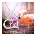 wholesale 925 Sterling Silver Pink CZ Flamingos in Heart Pendant Necklace-0-1
