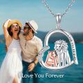 wholesale 925 Sterling Silver Lion and Cub Heart Pendant Necklace with Love You Forever Inscription-0-1