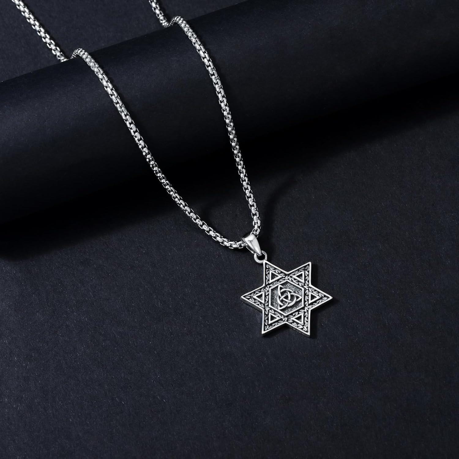 Sterling Silver Star of David Lion of Judah Celtic Knot Chai Pendant Necklace-0-3