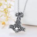 wholesale 925 Sterling Silver Viking Mjolnir Hammer Pendant Necklace with Skull Design and Celtic Knotwork Elements-0-4