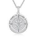 wholesale 925 Sterling Silver Compass Pendant Necklace Platinum Plated Cubic Zirconia Engraved Love Quote For Women-0-0