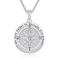 wholesale 925 Sterling Silver Compass Pendant Necklace Platinum Plated Cubic Zirconia Engraved Love Quote For Women-02