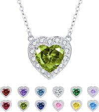 wholesale Sterling Silver 12 Birtnstone Heart Pendant Necklace for Women-08-Aug.