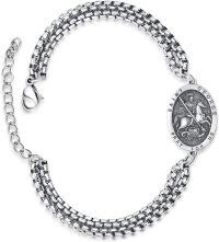 wholesale 925 Sterling Silver Saint George Medal Charm Bracelet with Extender Chain for Men Women - Adjustable Length from 6 to 8 inches-Saint George