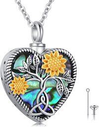 wholesale 925 Sterling Silver Heart-Shaped Tree of Life with Sunflowers and Leaves Cremation Jewelry Keepsake Urn Necklace for Ashes Memory Gift 36 Chain Included-Heart Sunflower