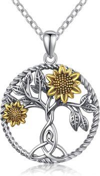 wholesale 925 Sterling Silver Tree of Life Sunflower Pendant Necklace for Women Girls  45cm Chain Length-Sunflower