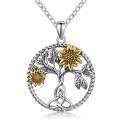 wholesale 925 Sterling Silver Tree of Life Sunflower Pendant Necklace for Women Girls  45cm Chain Length-0-0
