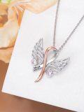 wholesale 925 Sterling Silver Angel Wings & Pink Ribbon Hope Breast Cancer Awareness Pendant Necklace-0-4