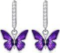 wholesale 925 Sterling Silver Purple Enamel Butterfly Drop Huggie Hoop Earrings for Women - 6 Designs-0-0