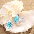 wholesale 925 Sterling Silver Turquoise Sea Turtle Stud Earrings - Hawaiian Ocean Jewelry for Women-0-1
