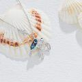 wholesale 925 Sterling Silver Blue Abalone Shell Inlay Sea Turtle Pendant Necklace with CZ Accents and Extender Chain (18+2)-0-3