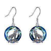 wholesale 925 Sterling Silver Howling Wolf Earrings-Crystal Wolf Earrings