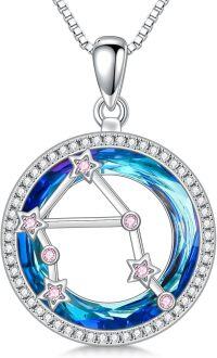 wholesale 925 Sterling Silver Blue Crystal Star Constellation Pendant Necklaces for Women Astrology Gifts-10-Libra Necklace(9.23-10.23)