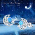 wholesale 925 Sterling Silver Blue Opal Crescent Moon & Stars Stud Earrings Celestial s for Women Girls-0-5