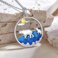 wholesale 925 Sterling Silver Abalone Shell Mother & Baby Polar Bears Pendant Necklace with Moon and Clouds Design-0-1