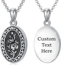 wholesale Sterling Silver 12 Month Birth Flower Photo Locket Necklace Jewelry Gift -1.no custom-06-June-rose-3.photo&text customized-2.text customized-06-June-rose-p-06-June-rose-text