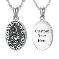 wholesale 925 Sterling Silver Oval Locket Bracelet Wholesale With Floral Engraving And Chain Clasp-1.no custom-06-June-rose-3.photo&text customized-2.text customized-06-June-rose-p-06-June-rose-text