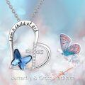wholesale 925 Sterling Silver Child Of God Heart Cross Blue Butterfly Crystal Pendant Necklace-0-4