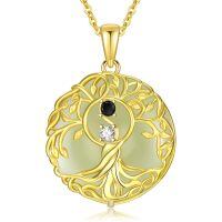 wholesale 925 Sterling Silver Tree Of Life Pendant Necklace Wholesale With Green Gemstone-Yin Yang