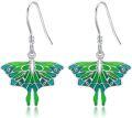 wholesale 925 Sterling Silver Green Enamel Luna Moth Earrings for Women-0-0
