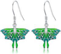 wholesale 925 Sterling Silver Green Enamel Luna Moth Earrings for Women-Luna Moth