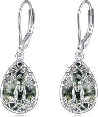 wholesale Sterling Silver Crystal Sister Earrings Birthday Gift for Sisters-Moss Agate Sister Earrings