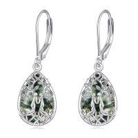 wholesale 925 Sterling Silver Larimar Tree of Life Dangle Earrings Birthstone s for Women Girls-Moss Agate Sister Earrings
