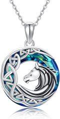 wholesale 925 Sterling Silver Round Blue Crystal Unicorn Head Celtic Knot Pendant Necklace Lucky Charm Jewelry for Women and Girls-0-0
