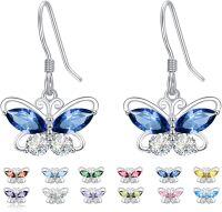 wholesale 925 Sterling Silver Cubic Zirconia 12 Birthstone Butterfly Dangle Earrings-09-Sep.
