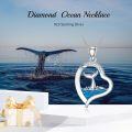 wholesale 925 Sterling Silver Blue Enamel Whale Tail Ocean Wave Heart Pendant Necklace for Women-0-4