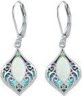 wholesale 925 Sterling Silver Opal & Abalone Shell Filigree Teardrop Dangle Earrings-0-0