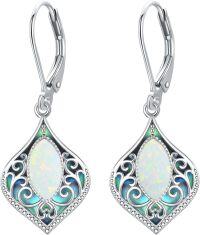 wholesale 925 Sterling Silver Opal & Abalone Shell Filigree Teardrop Dangle Earrings-opal